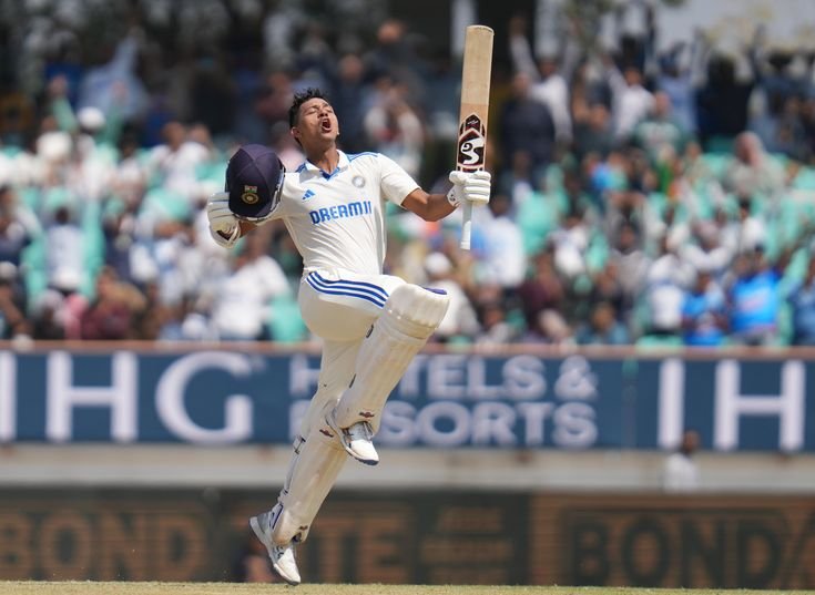 Celebration after scoring century